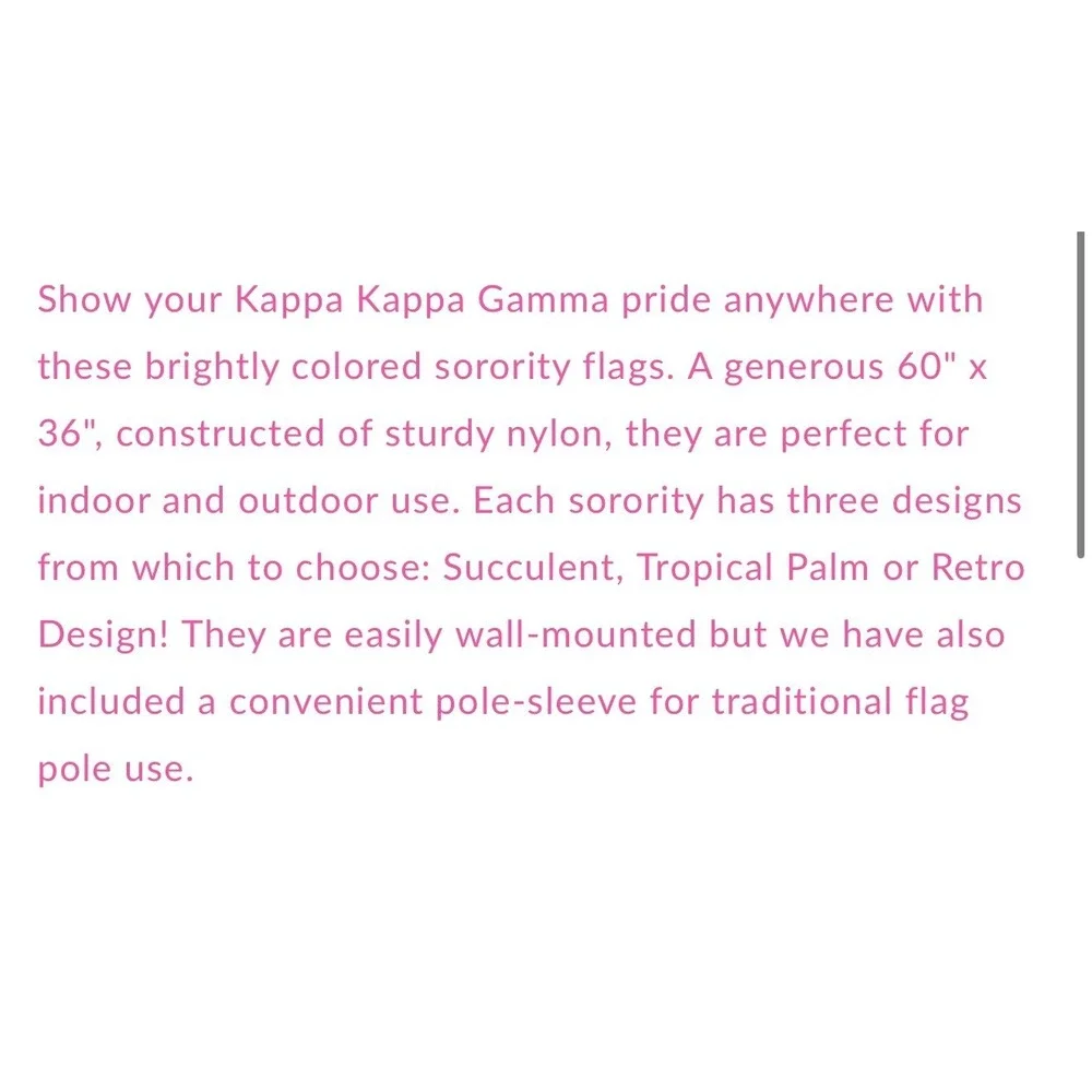 Sorority Shop Kappa Kappa Gamma Succulent Floral Flag Dorm Decor Women OS Pink